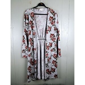 Bohemian Floral Duster Cardigan XL Gray With Roses Fairy Grunge Cottagecore